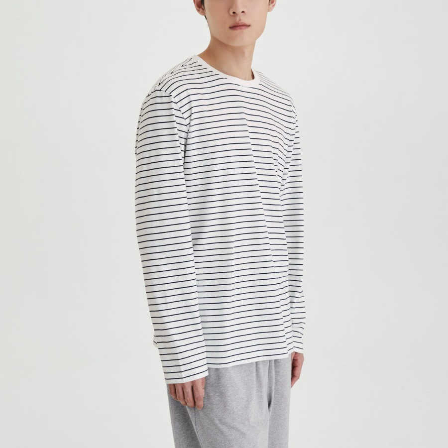 JAJU Smart Cotton Round Neck Long Sleeve Lounge T-Shirt – Off White