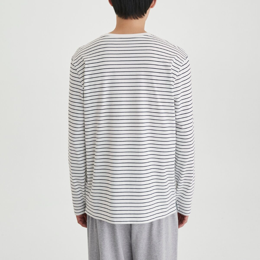 JAJU Smart Cotton Round Neck Long Sleeve Lounge T-Shirt – Off White