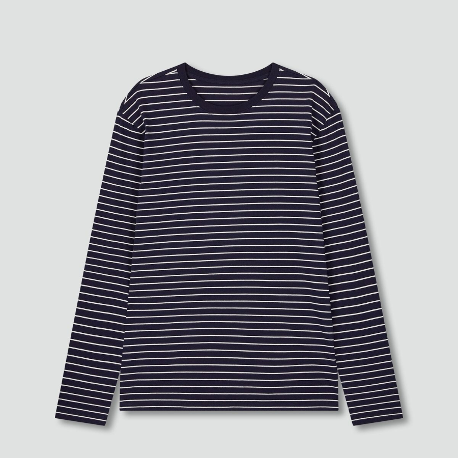 JAJU Smart Cotton Round Neck Long Sleeve Lounge T-Shirt – Dark Navy