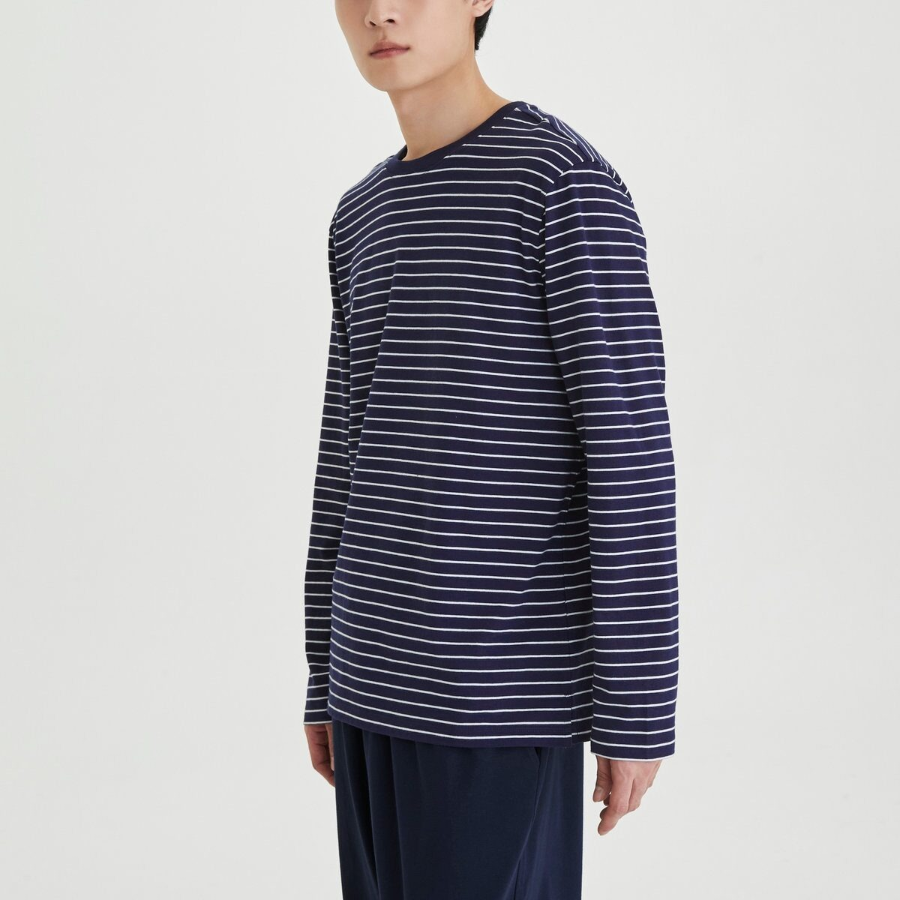 JAJU Smart Cotton Round Neck Long Sleeve Lounge T-Shirt – Dark Navy