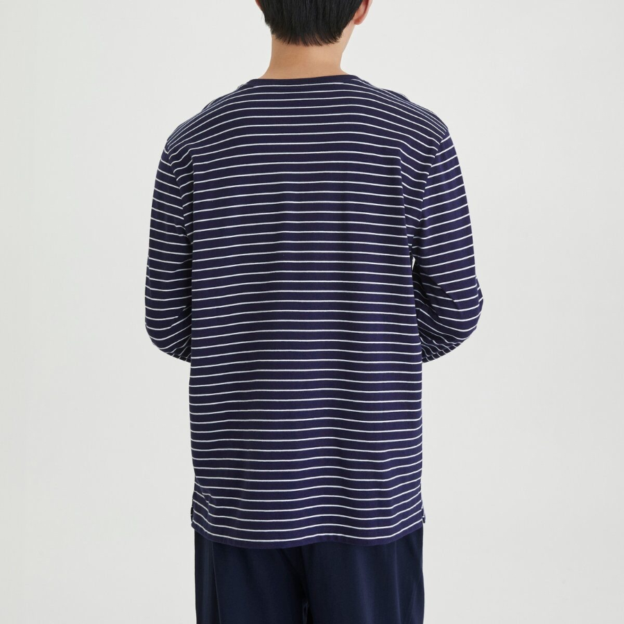 JAJU Smart Cotton Round Neck Long Sleeve Lounge T-Shirt – Dark Navy