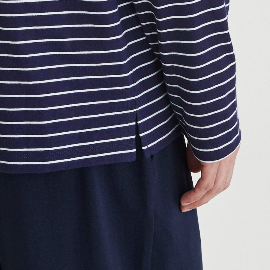 JAJU Smart Cotton Round Neck Long Sleeve Lounge T-Shirt – Dark Navy