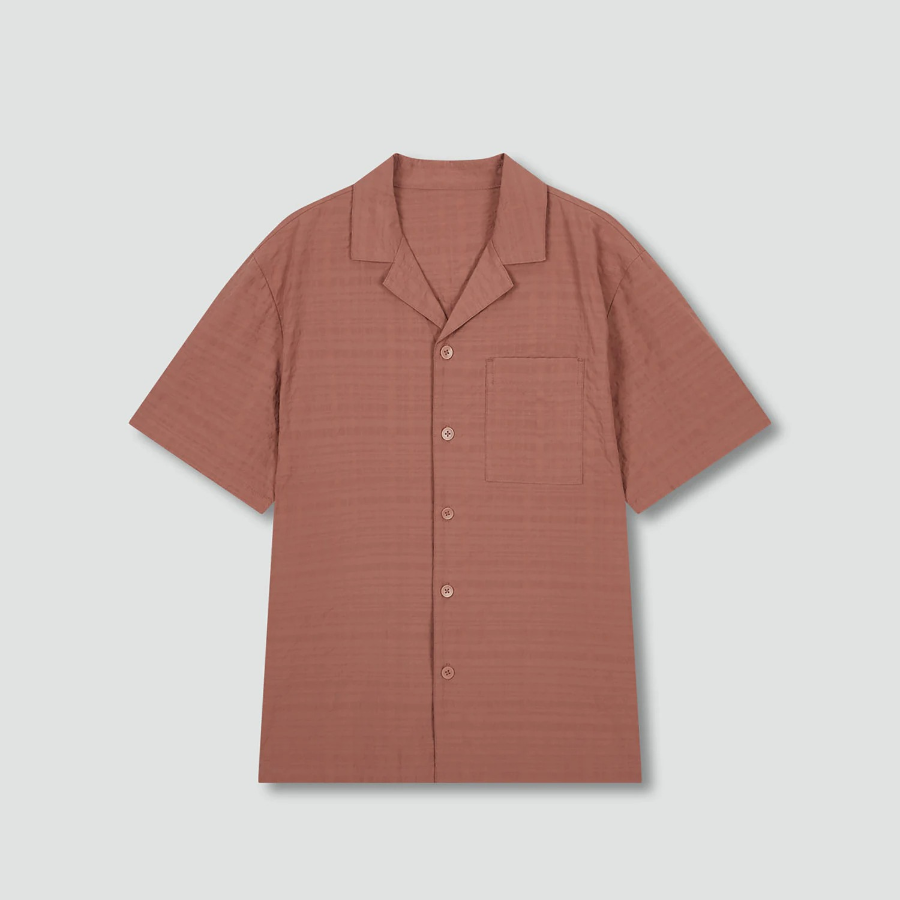 JAJU Rayon Cotton Seersucker Short Sleeve Pajama Shirt – Brick