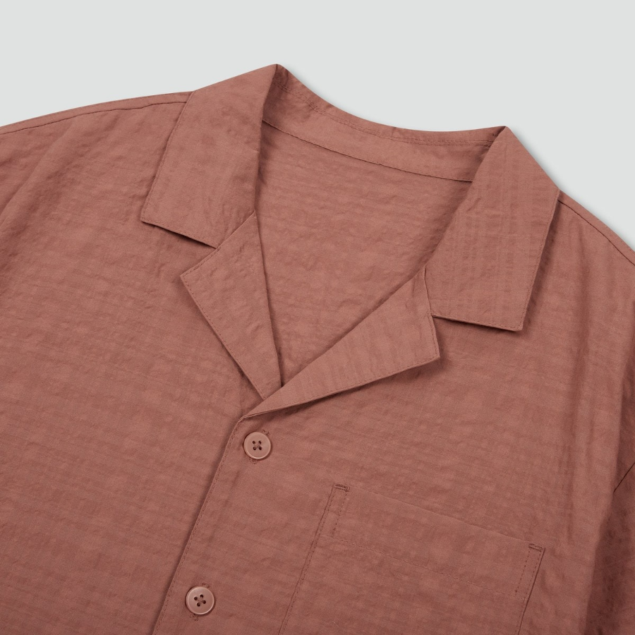 JAJU Rayon Cotton Seersucker Short Sleeve Pajama Shirt – Brick