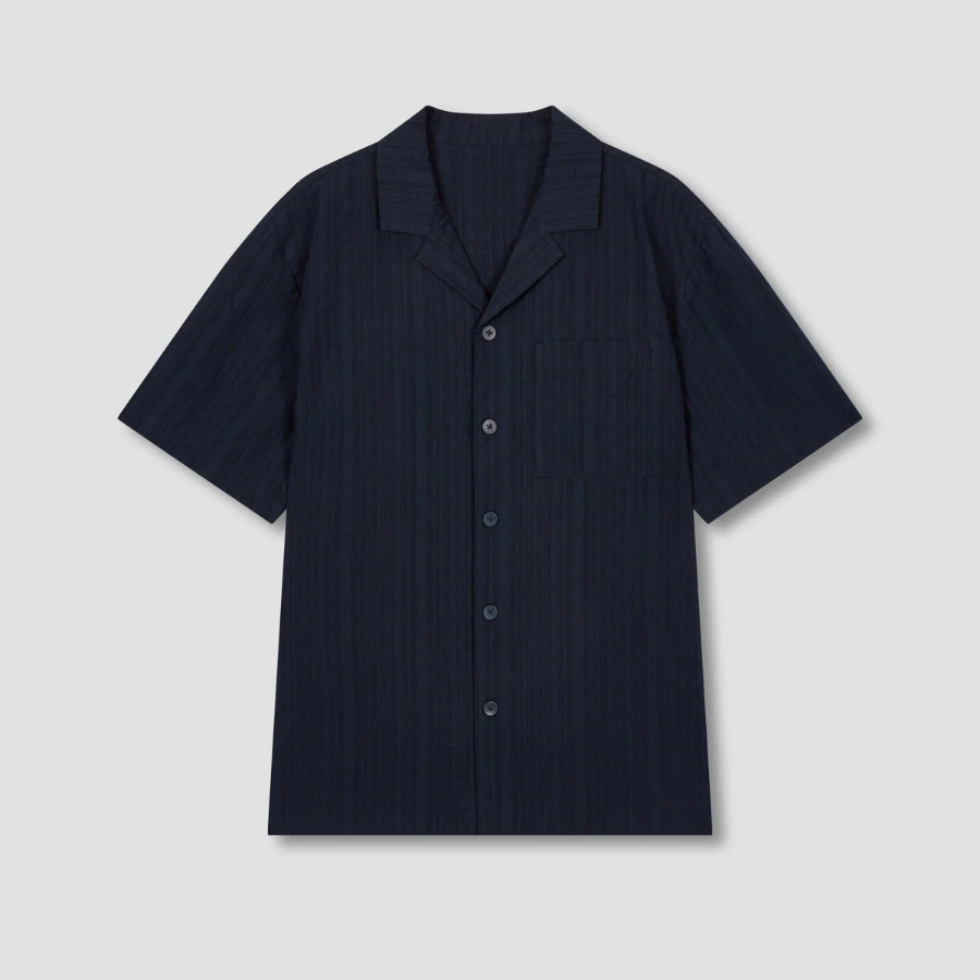 JAJU Rayon Cotton Seersucker Short Sleeve Pajama Shirt – Navy