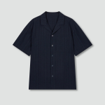 JAJU Rayon Cotton Seersucker Short Sleeve Pajama Shirt – Navy