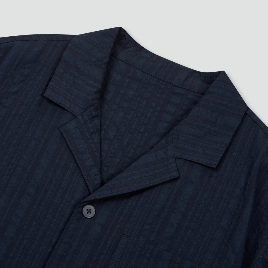JAJU Rayon Cotton Seersucker Short Sleeve Pajama Shirt – Navy