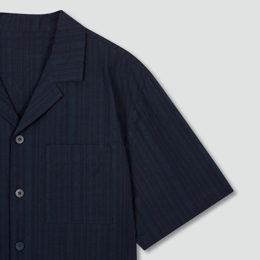 JAJU Rayon Cotton Seersucker Short Sleeve Pajama Shirt – Navy