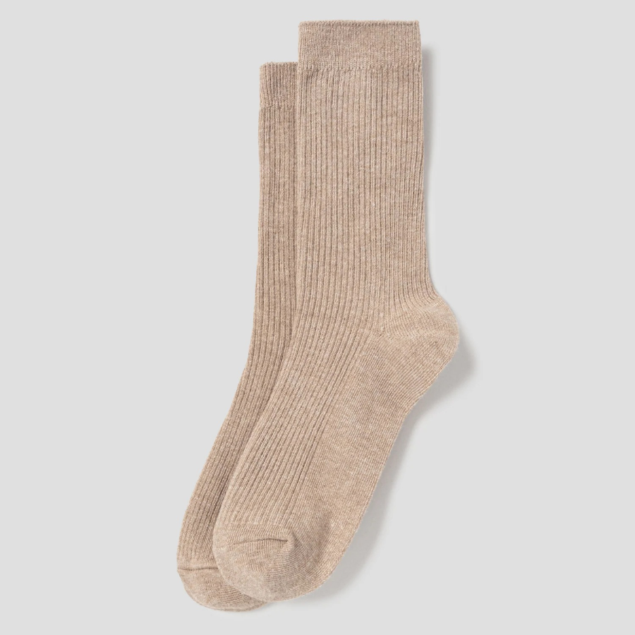 8 seconds Basic Cotton Ribbed Socks — Beige