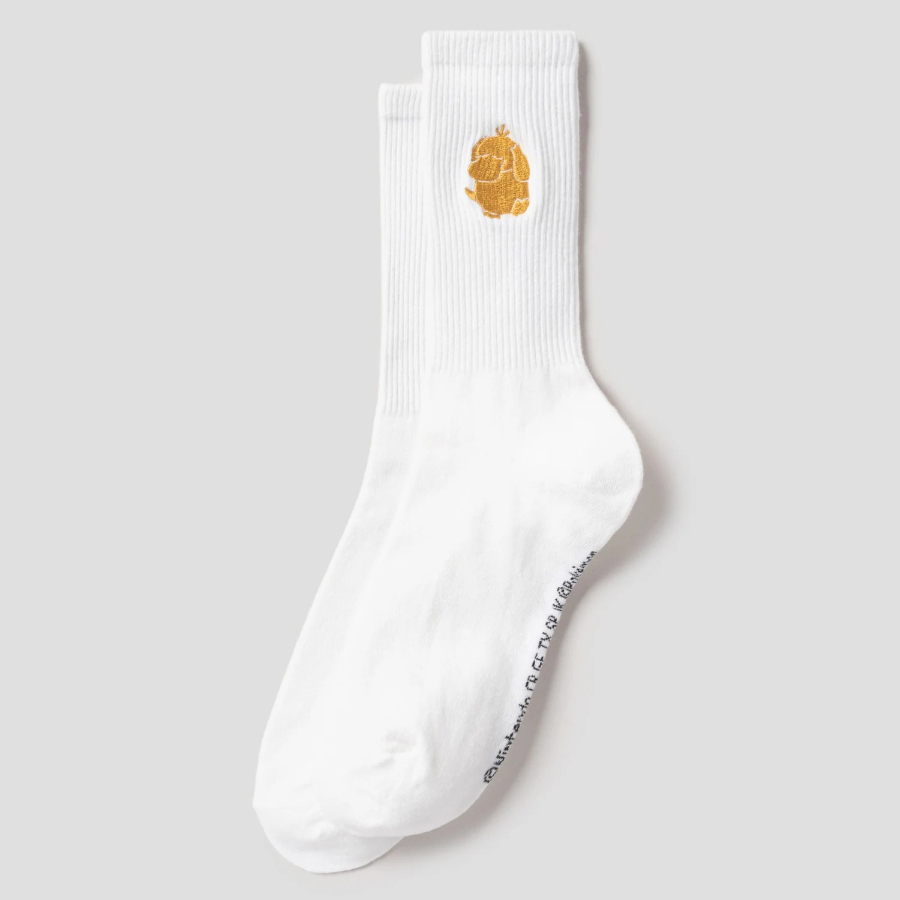 8 seconds Psyduck Silhouette Embroidered Ribbed Socks (Women) — White