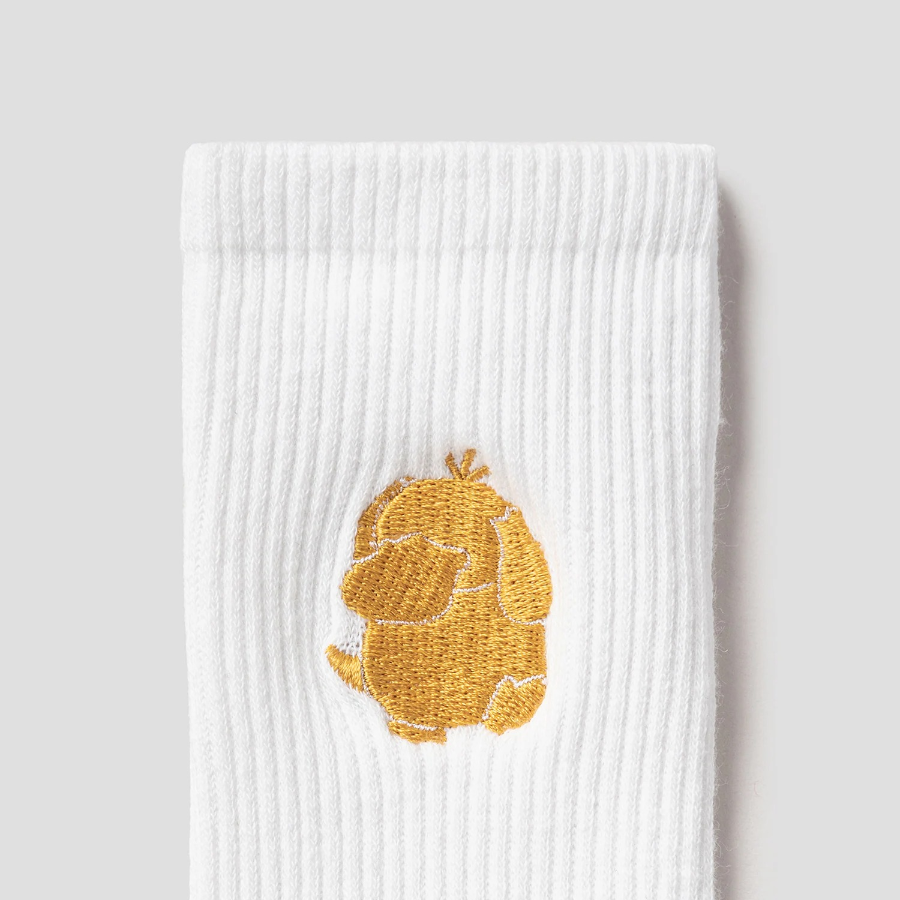 8 seconds Psyduck Silhouette Embroidered Ribbed Socks (Women) — White