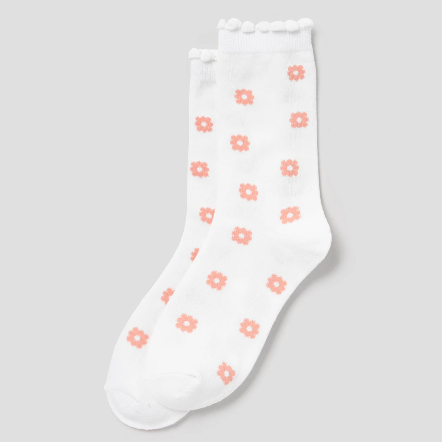 8 seconds Flower Jacquard Socks — White