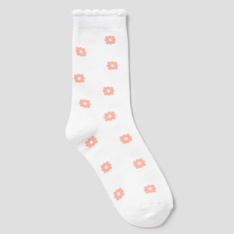 8 seconds Flower Jacquard Socks — White