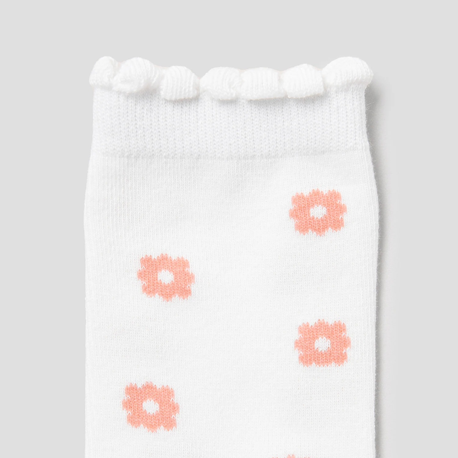 8 seconds Flower Jacquard Socks — White