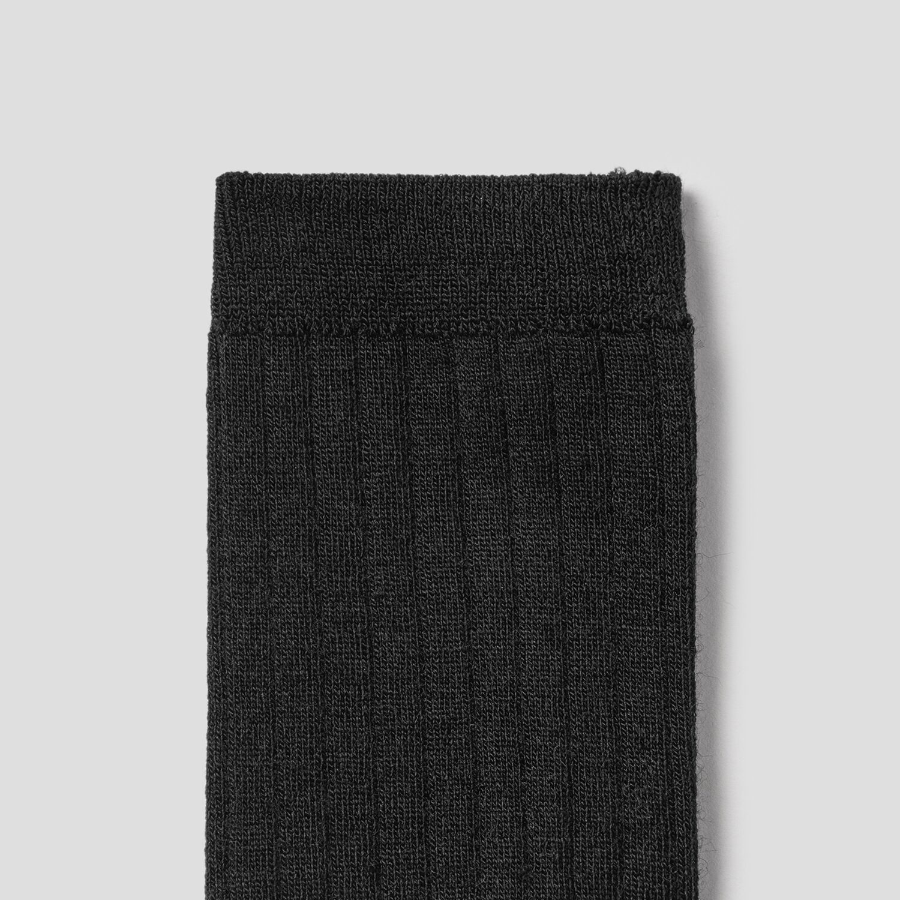 8 seconds Wool Blend Wide Ribbed Socks — Black