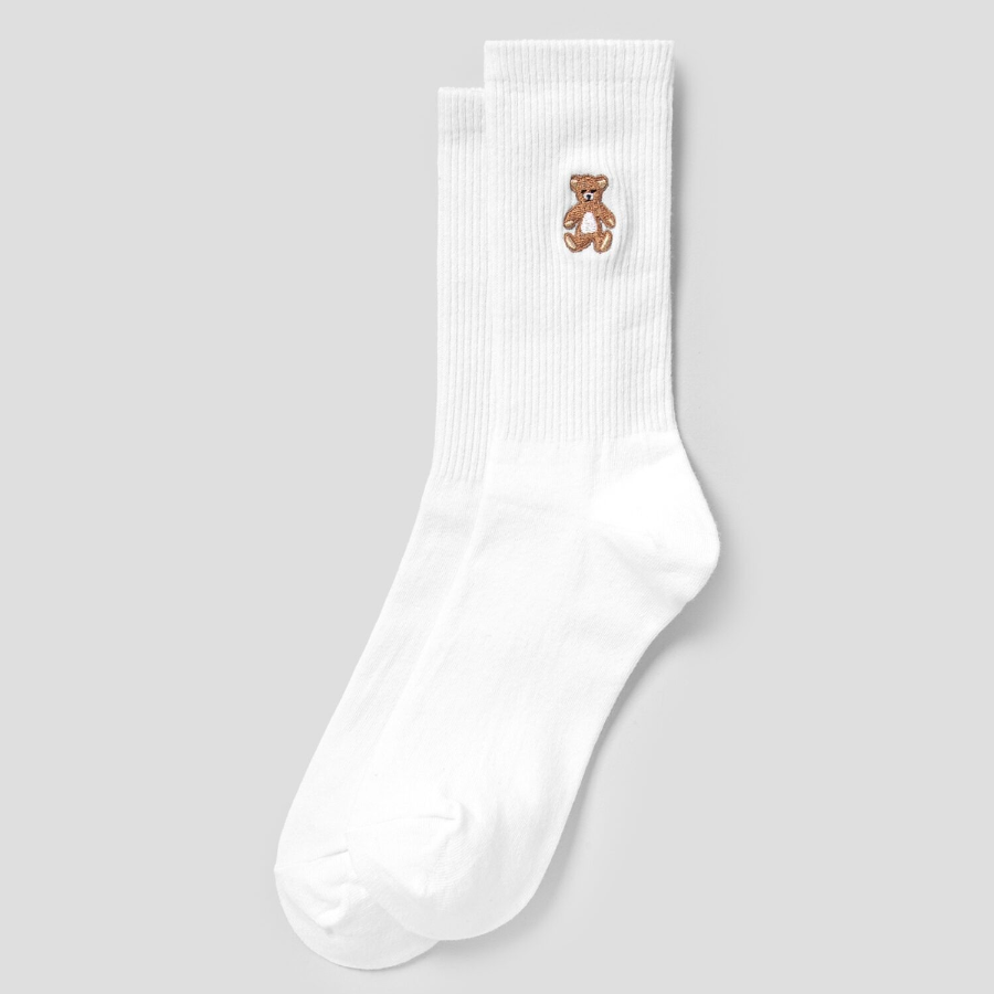 8 seconds Bear Embroidery Point Socks — White