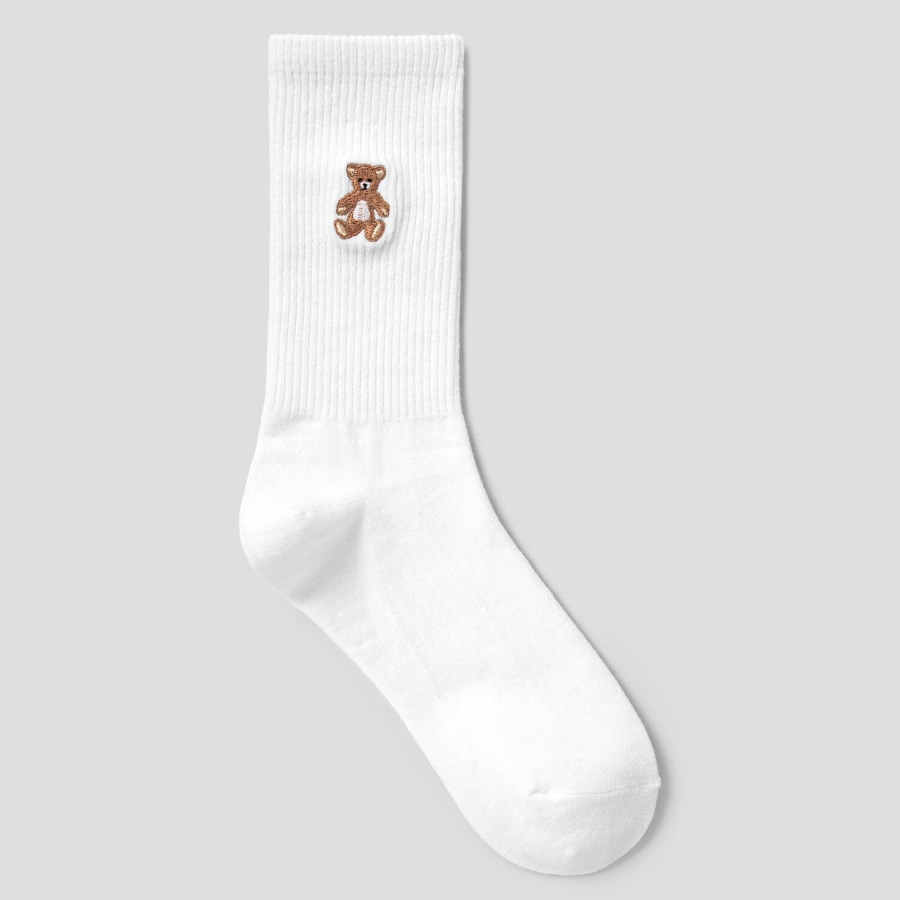 8 seconds Bear Embroidery Point Socks — White