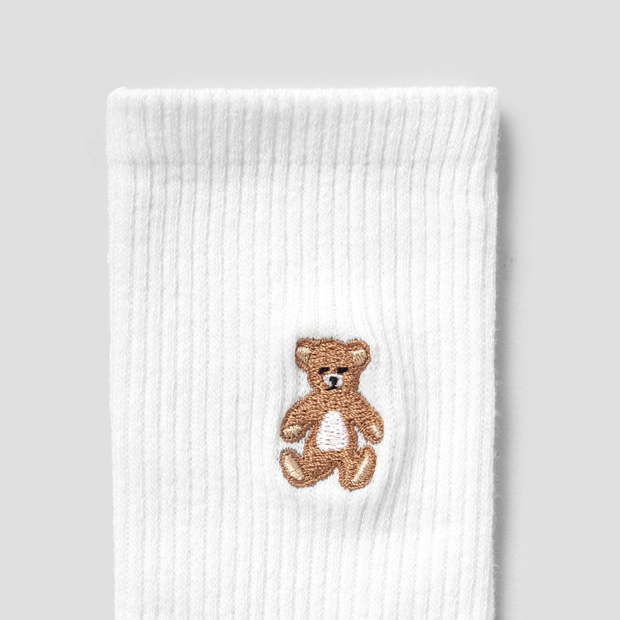 8 seconds Bear Embroidery Point Socks — White