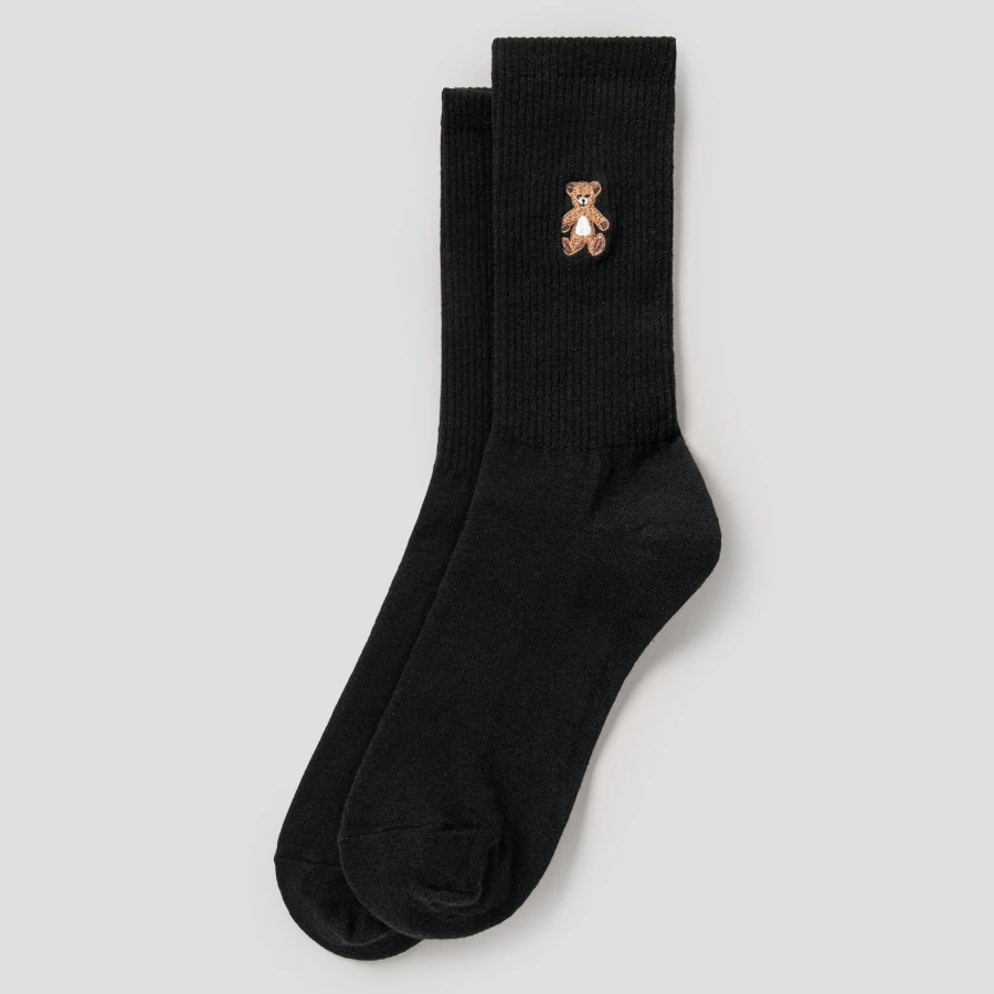 8 seconds Bear Embroidery Point Socks — Black