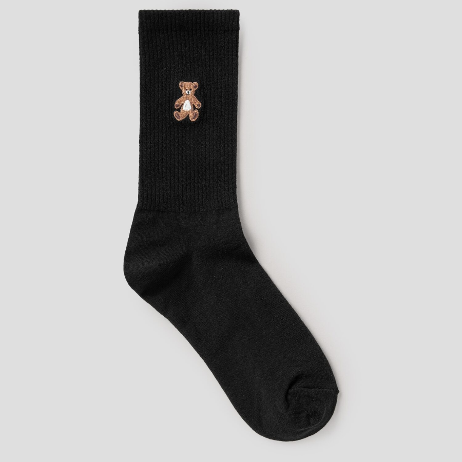 8 seconds Bear Embroidery Point Socks — Black