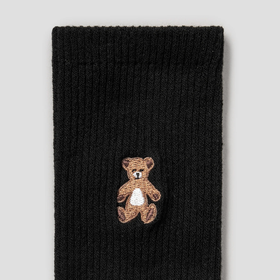 8 seconds Bear Embroidery Point Socks — Black