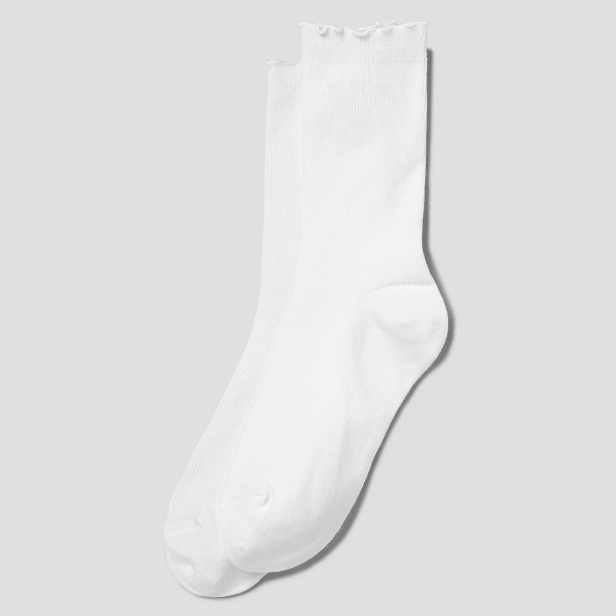 8 seconds Shirred Ankle Fine Ribbed Socks — White