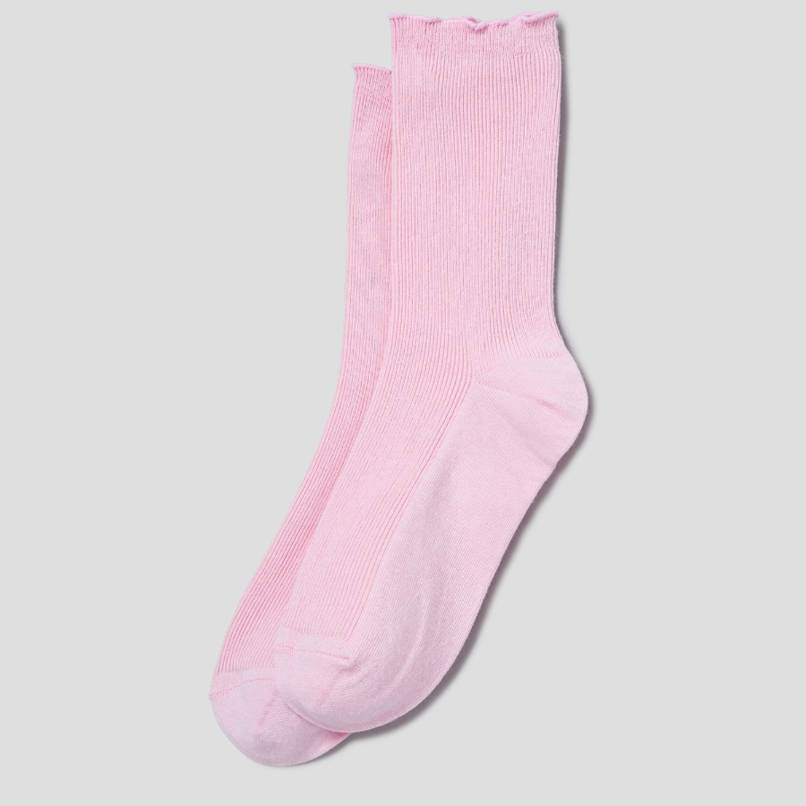 8 seconds Shirred Ankle Fine Ribbed Socks — Light Pink