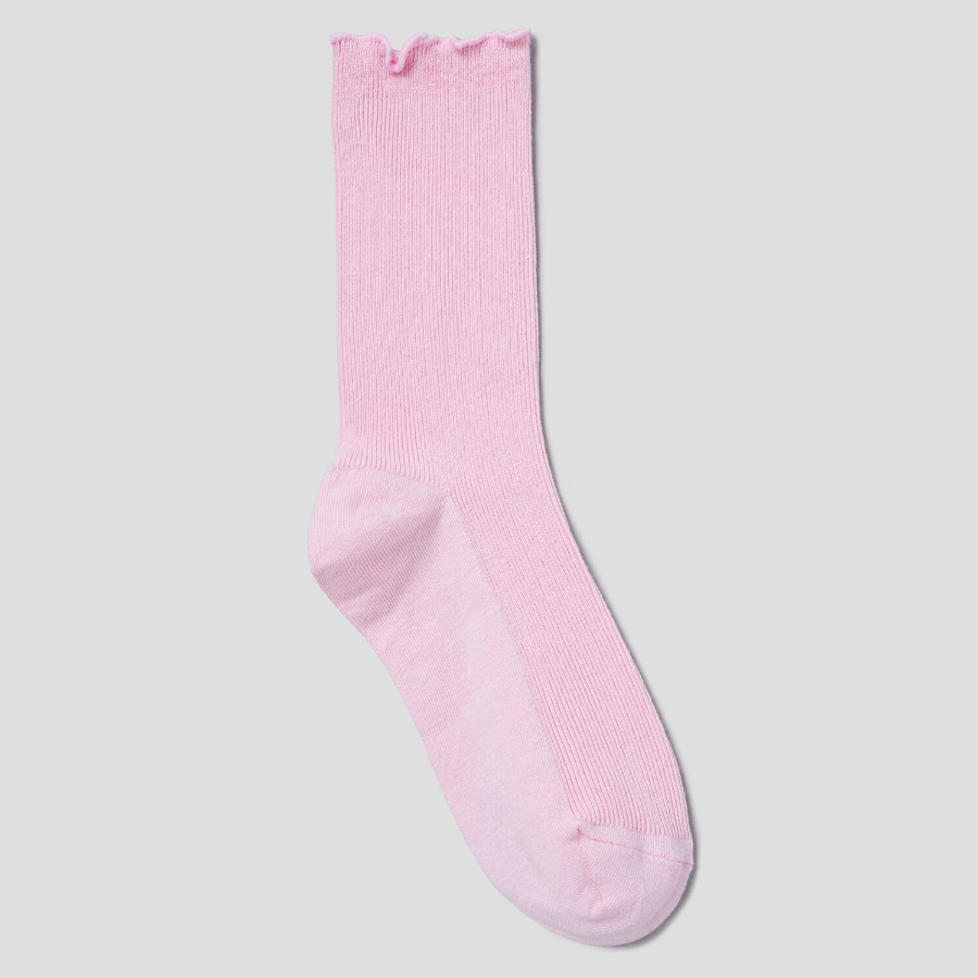 8 seconds Shirred Ankle Fine Ribbed Socks — Light Pink