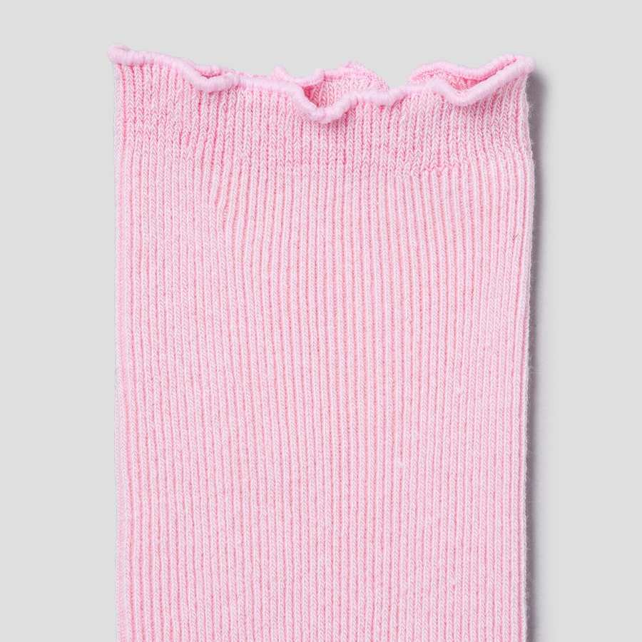 8 seconds Shirred Ankle Fine Ribbed Socks — Light Pink