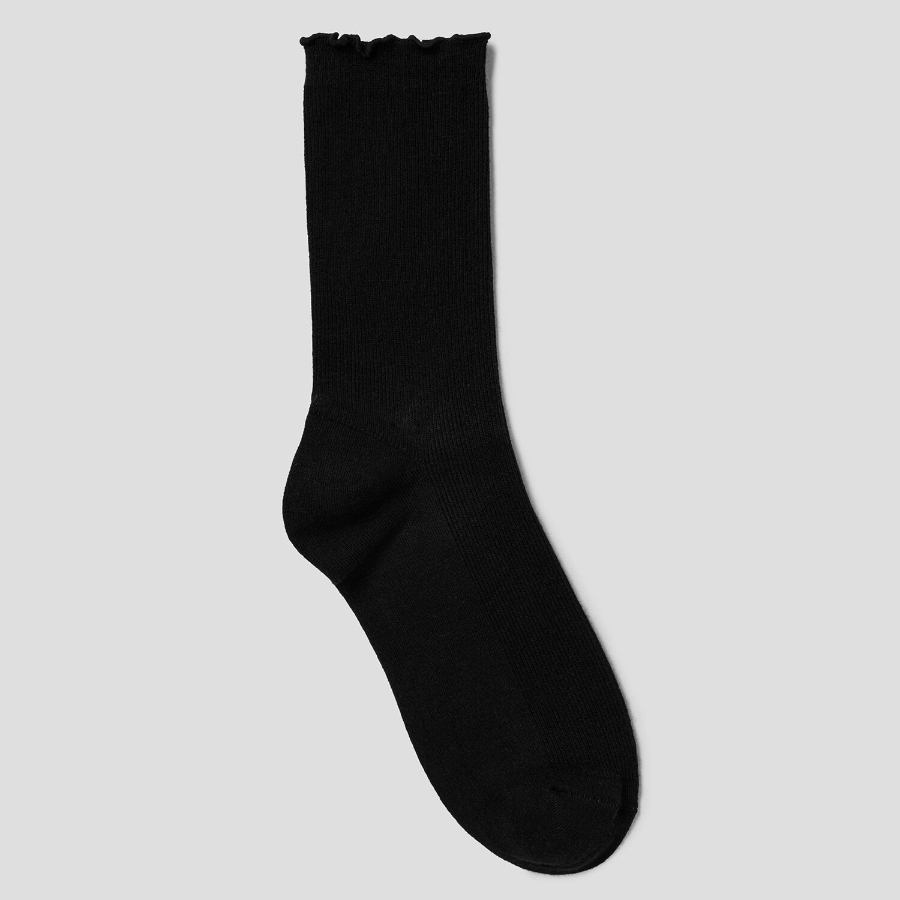8 seconds Shirred Ankle Fine Ribbed Socks — Black