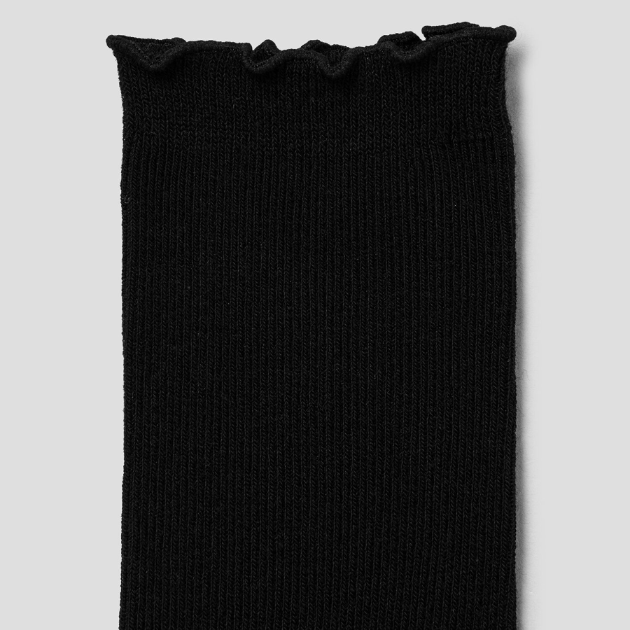 8 seconds Shirred Ankle Fine Ribbed Socks — Black