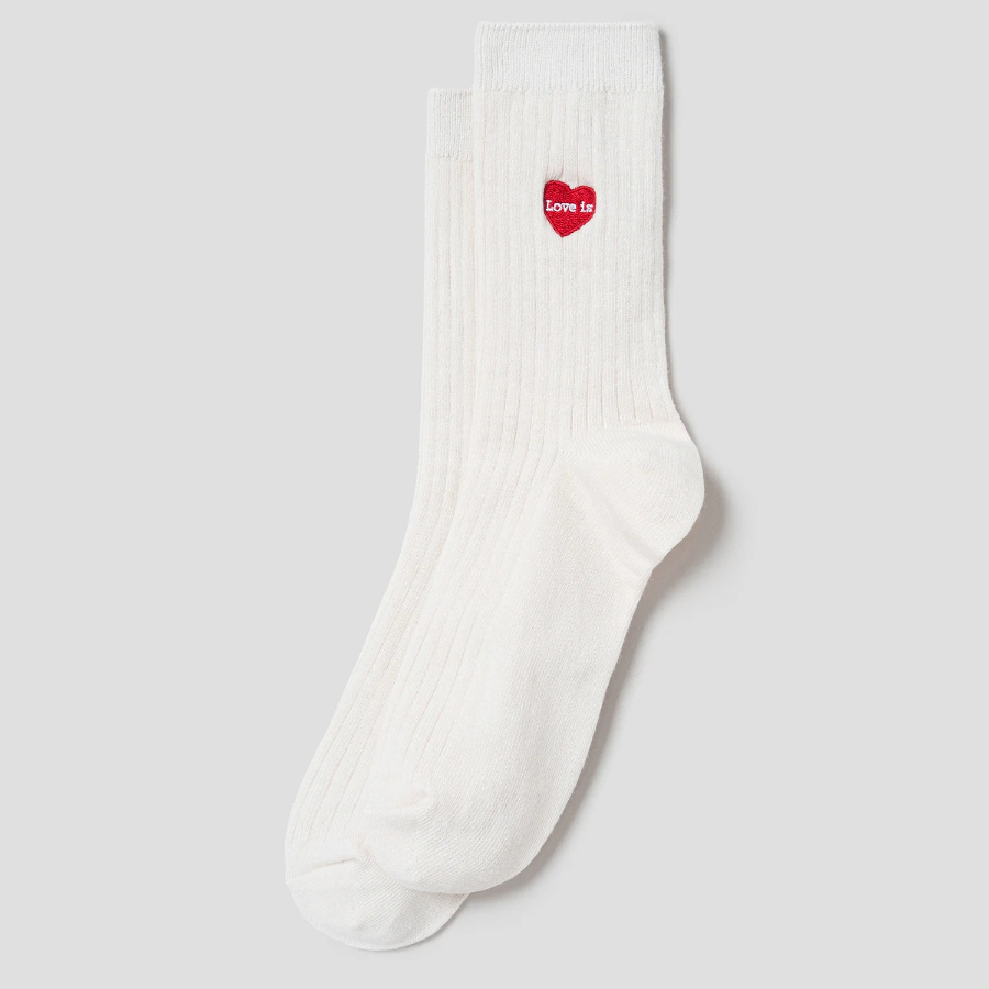 8 seconds Heart Embroidered Ribbed Socks — Ivory