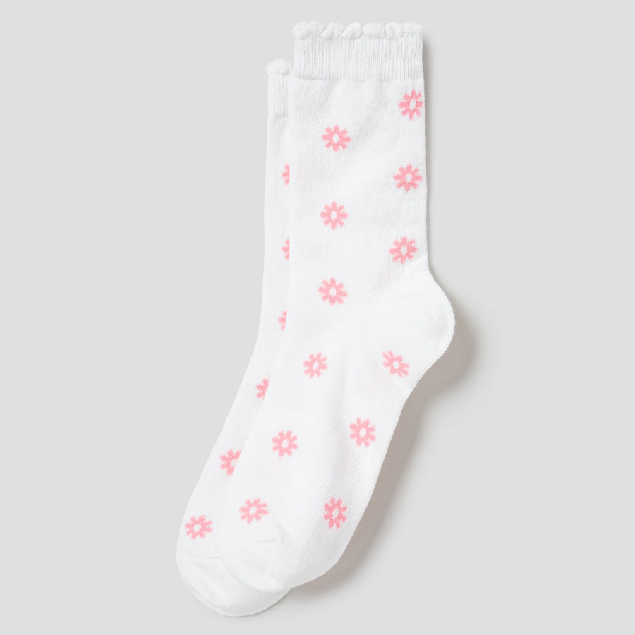8 seconds Flower Jacquard Socks — Light Pink