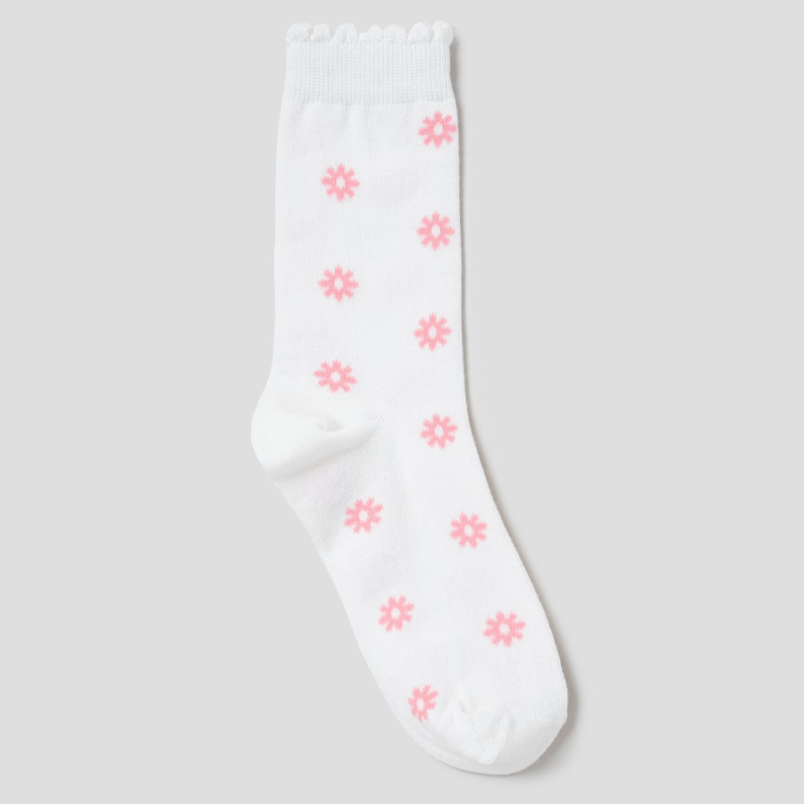 8 seconds Flower Jacquard Socks — Light Pink