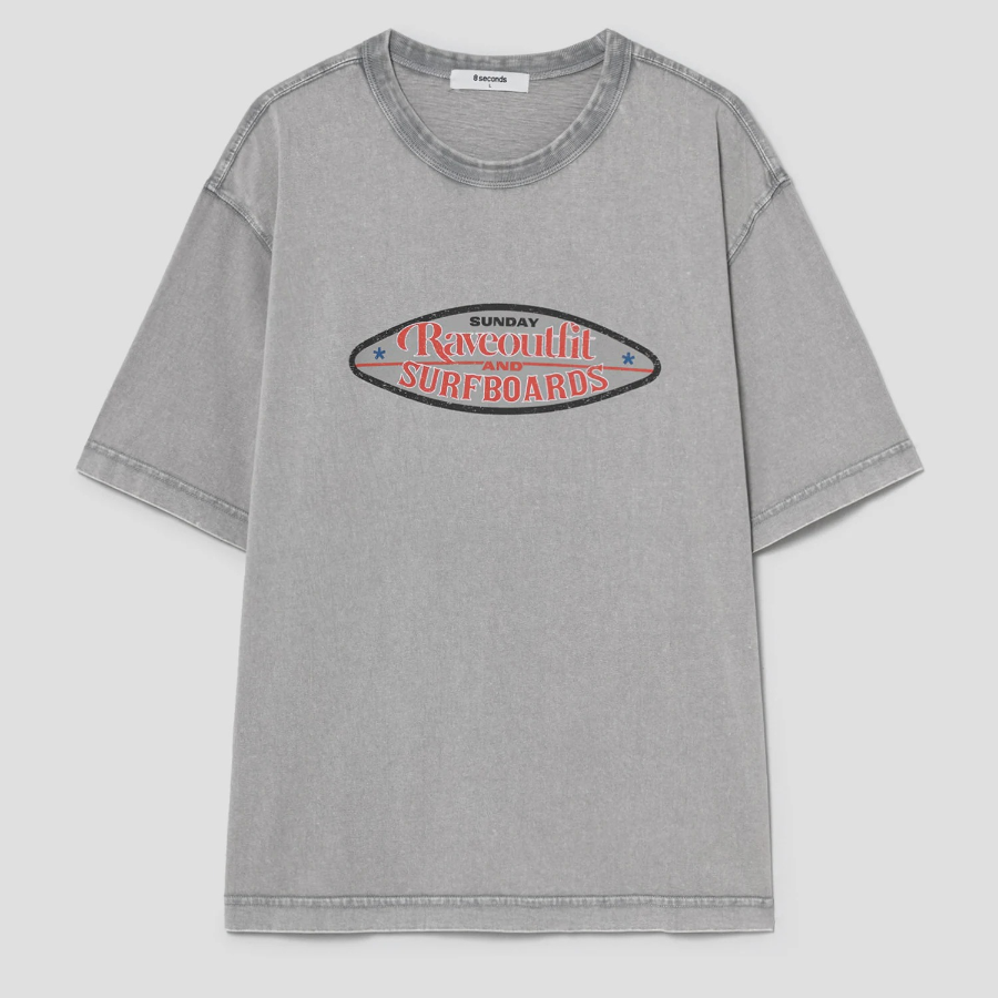 8 seconds Garment Dyeing Oval Graphic T-shirt – Light Grey