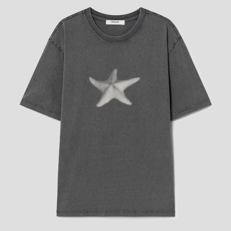 8 seconds Garment Dyeing One-point Short Sleeve T-shirt – Ash