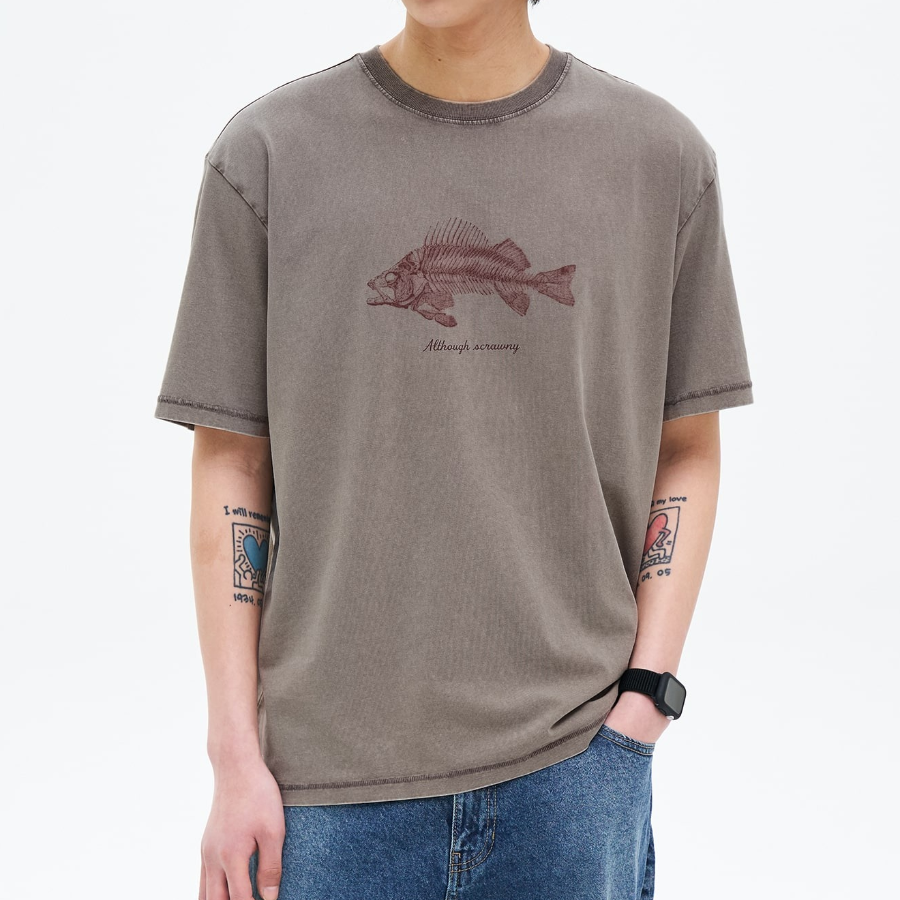 8 seconds Garment Dyeing One-point Short Sleeve T-shirt – Brown