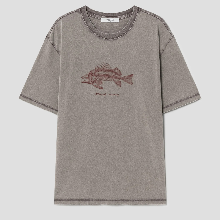 8 seconds Garment Dyeing One-point Short Sleeve T-shirt – Brown