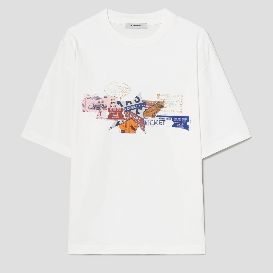 8 seconds Western Ticket Graphic T-shirt — White