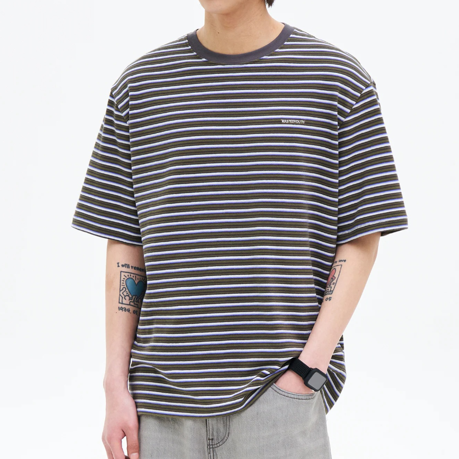 8 seconds Multi Stripe T-shirt — Khaki