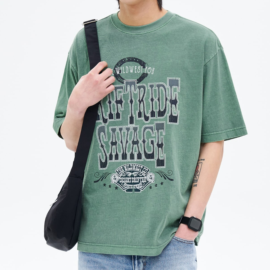 8 seconds Garment Dye Western Graphic T-shirt — Green