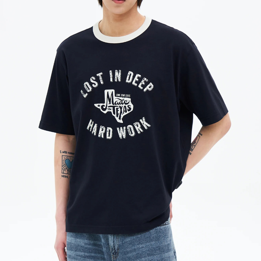 8 seconds Rib Contrast Graphic T-shirt — Navy