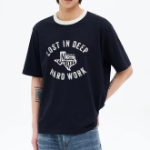 8 seconds Rib Contrast Graphic T-shirt — Navy