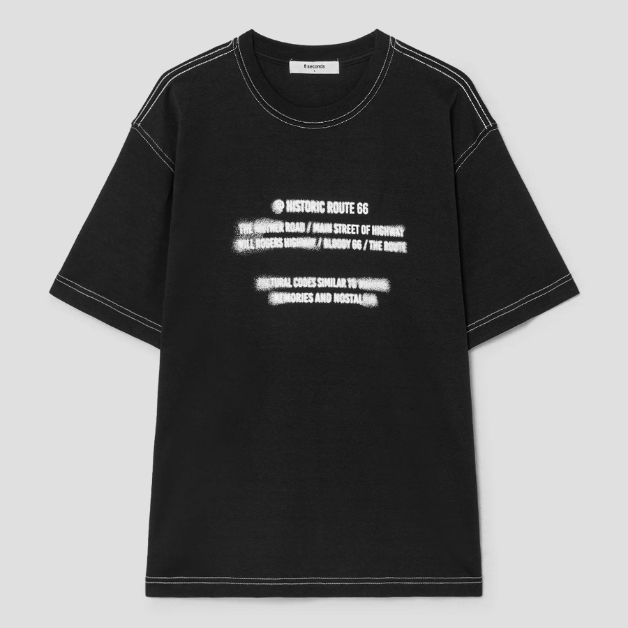8 seconds Topstitch Blur Lettering T-shirt — Black