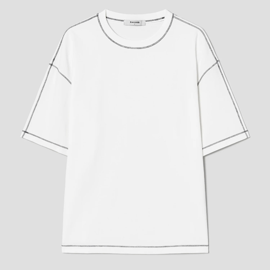 8 seconds Contrast Stitch Point T-shirt — White