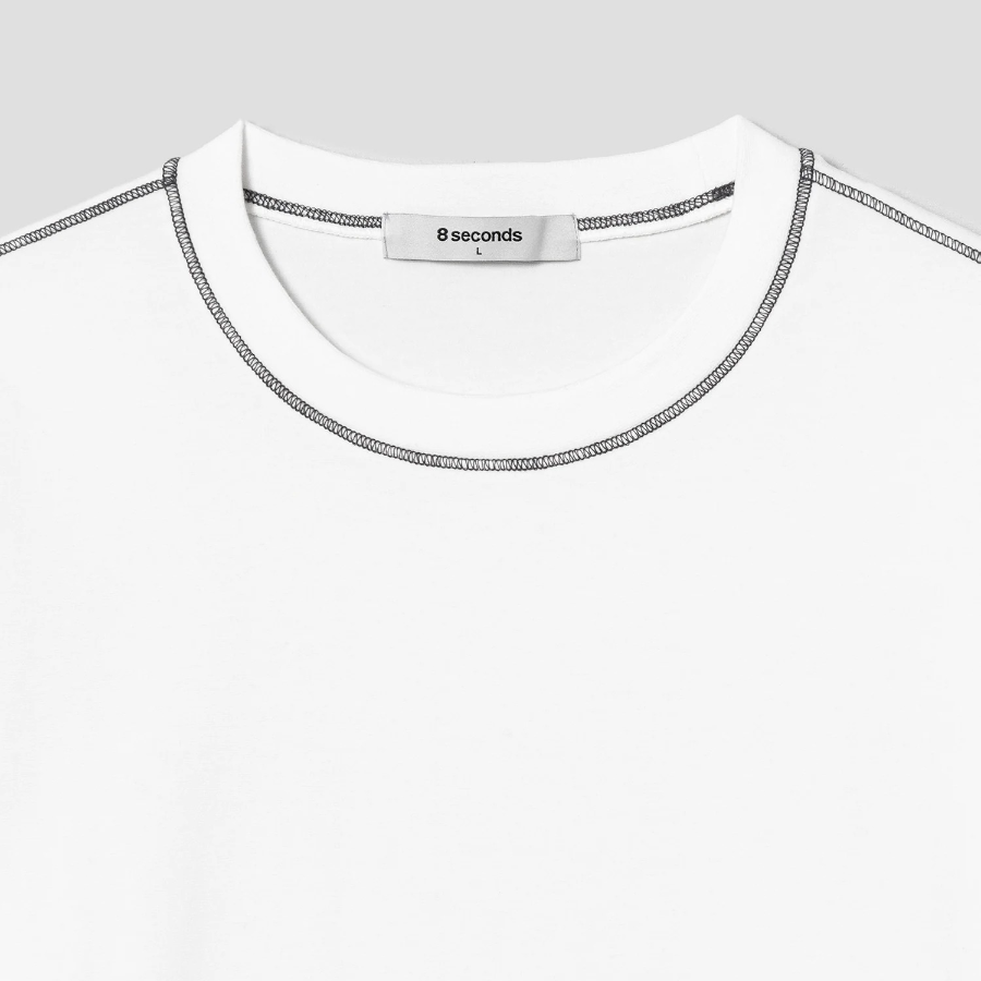 8 seconds Contrast Stitch Point T-shirt — White