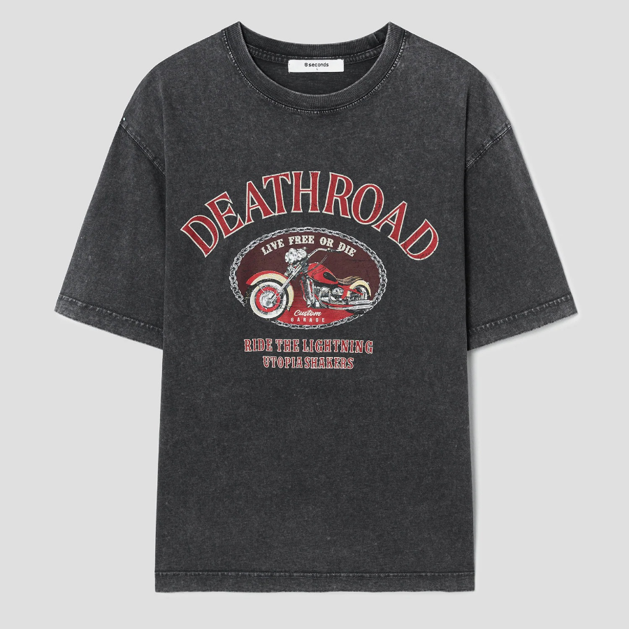 8 seconds Garment Dye Bike Graphic T-shirt — Ash