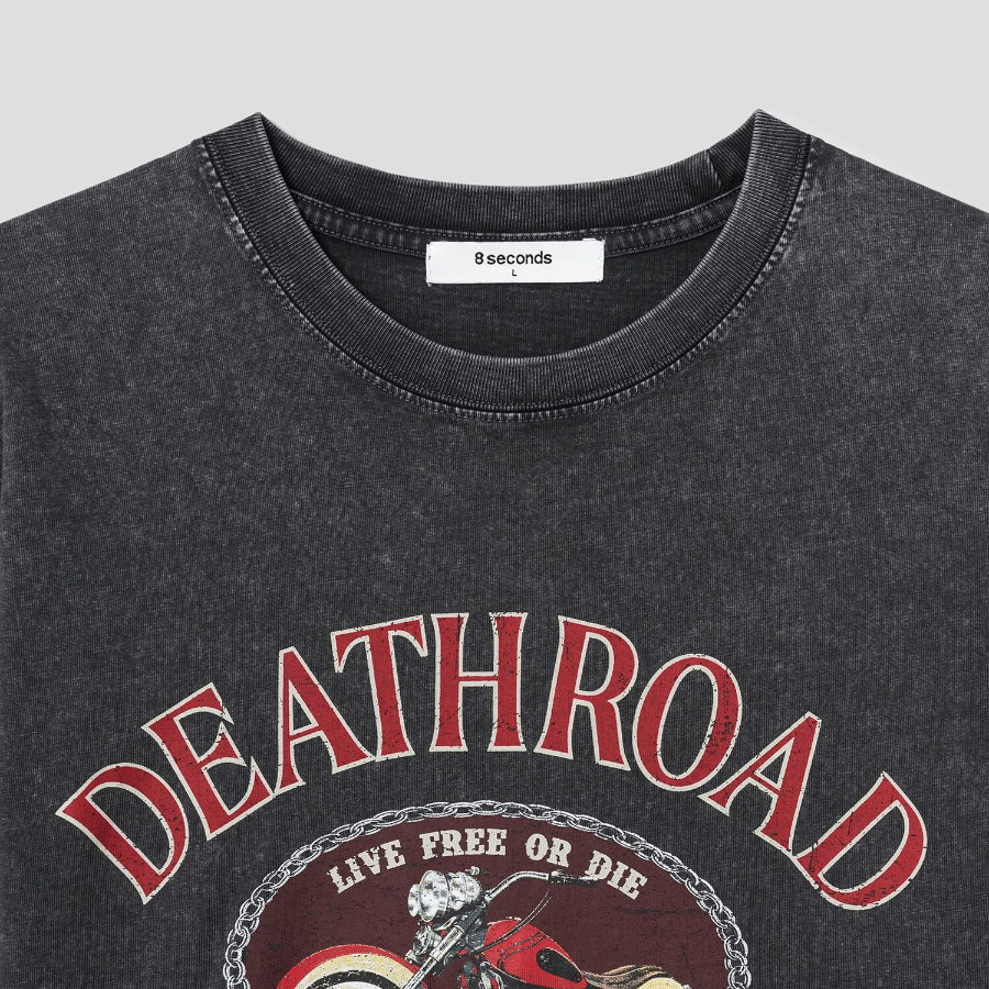 8 seconds Garment Dye Bike Graphic T-shirt — Ash