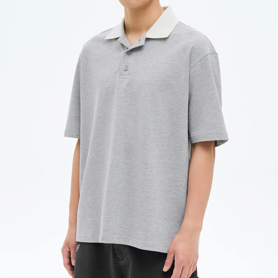 8 seconds Contrast Collar Mini Terry T-shirt — Gray