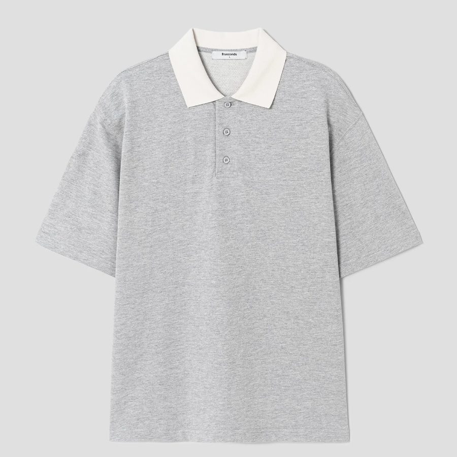 8 seconds Contrast Collar Mini Terry T-shirt — Gray
